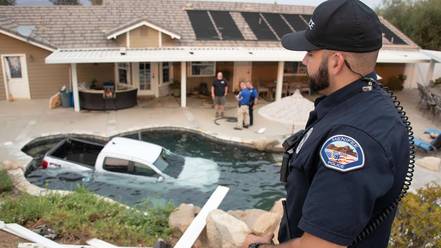 Truck lands in California pool
