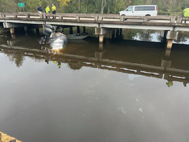 Truck crashes into bayou