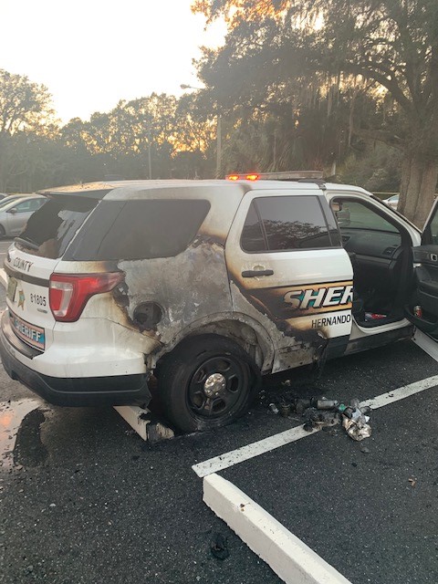 Patrol vehicle damaged by arson