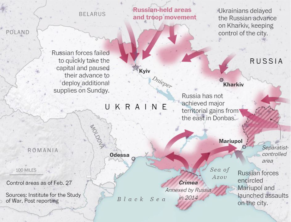 Russia pushes further into Ukraine