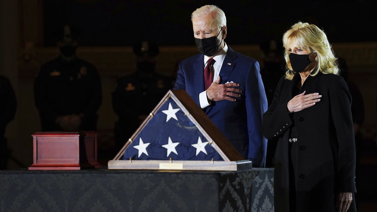 Biden, congressional leaders pay respects to Officer Brian Sicknick at US Capitol