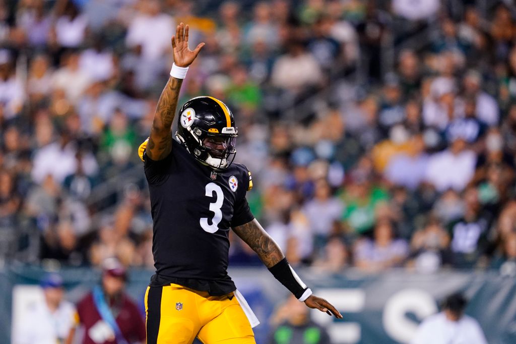 Pittsburgh Steelers quarterback Dwayne Haskins reacts
