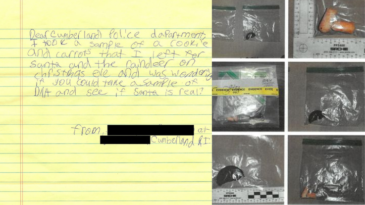 Girl in Rhode Island asks police to test cookie for DNA to prove that Santa exists