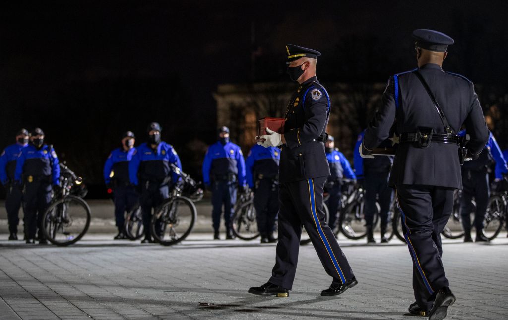 Biden, congressional leaders pay respects to Officer Brian Sicknick at US Capitol