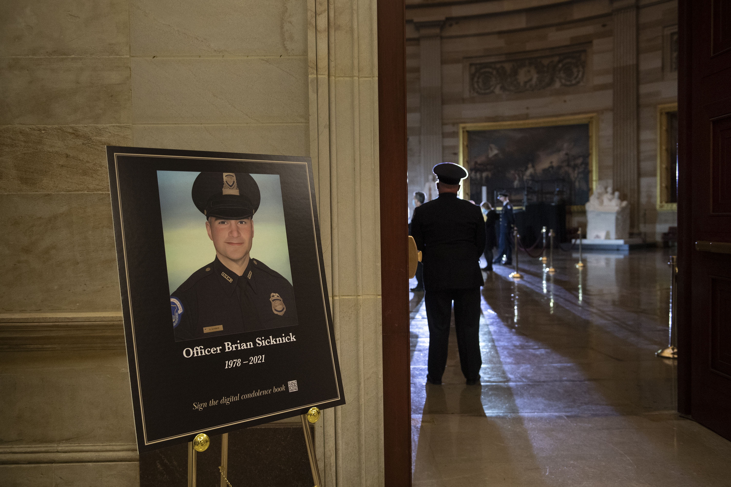 Biden, congressional leaders pay respects to Officer Brian Sicknick at US Capitol