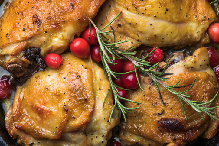Roasted chicken for Thanksgiving or Christmas holiday dinner