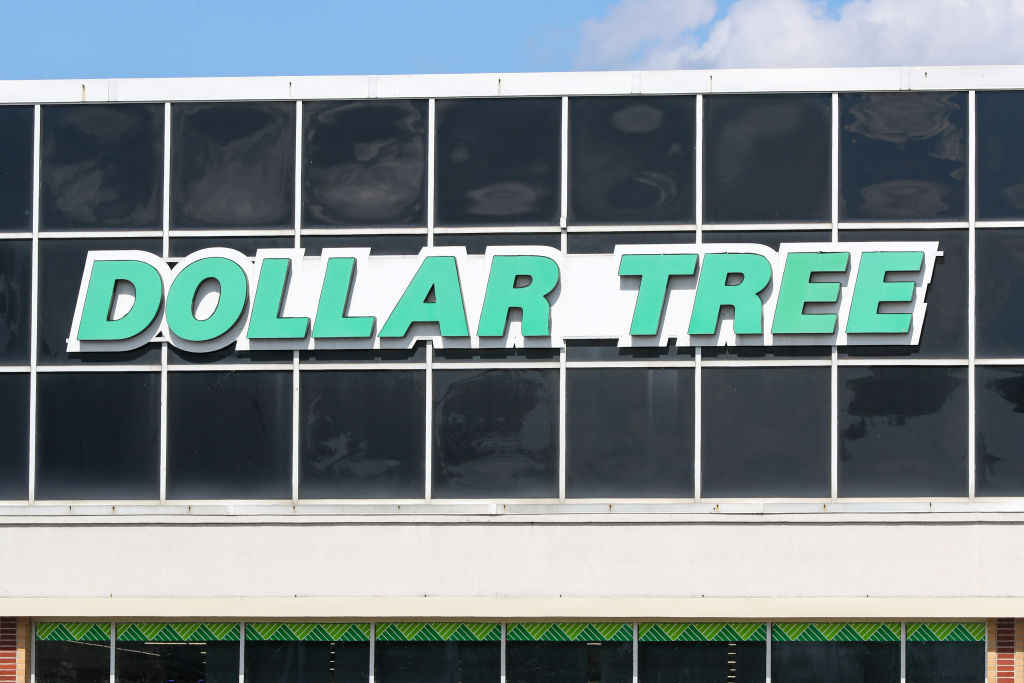 The Dollar Tree logo is seen outside of its store at the...