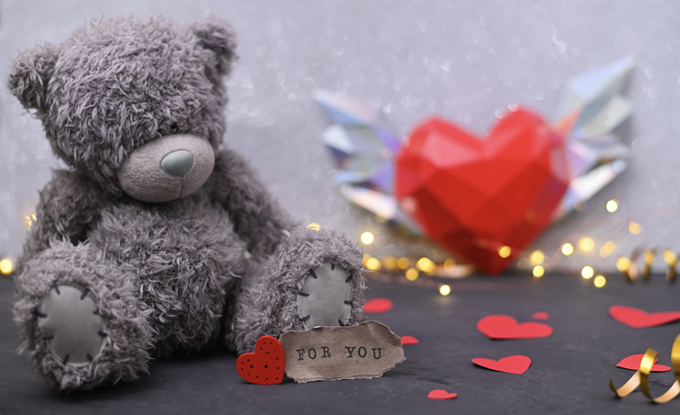 teddy bear with red heart. Valentine's day celebration. copy space,