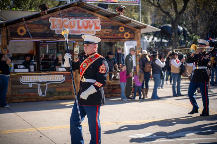 U.S. Marines Drum Major Leads Band