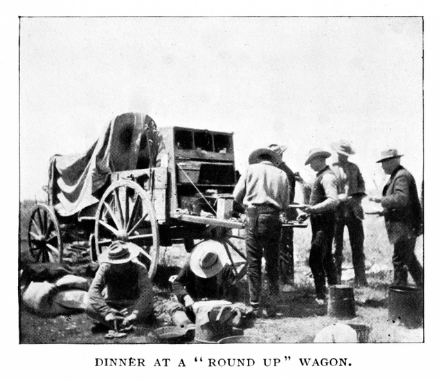 Cowboys Eat from Chuckwagon, Vintage Photograph