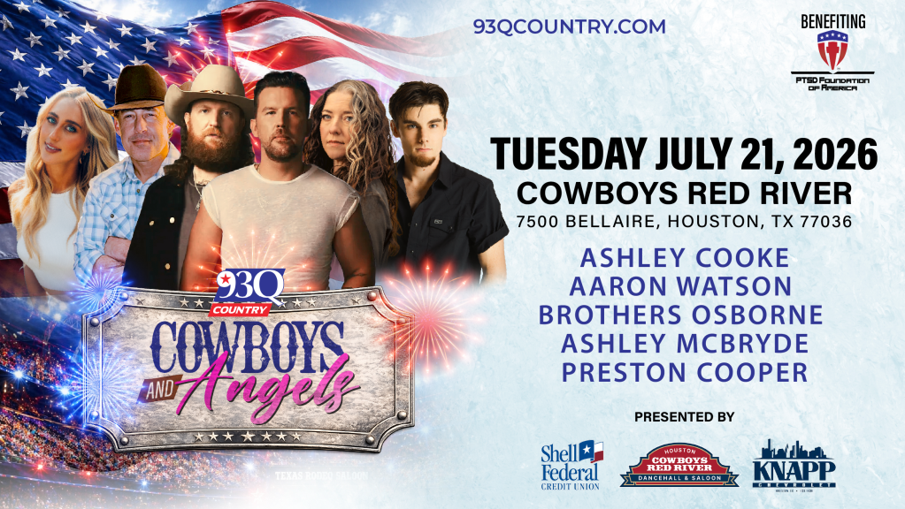 A concert poster featuring a group of country music artists performing at Cowboys Red River in Houston, Texas on July 21, 2026. The poster includes the event details, performers, and sponsors.