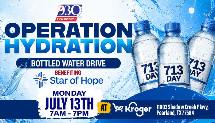 Operation Hydration bottled water drive at Kroger, benefiting Star of Hope on July 13th from 7am-7pm.