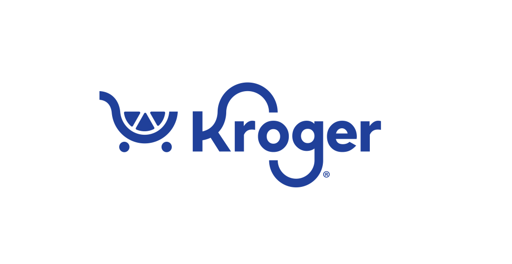 Kroger logo in blue on green background.