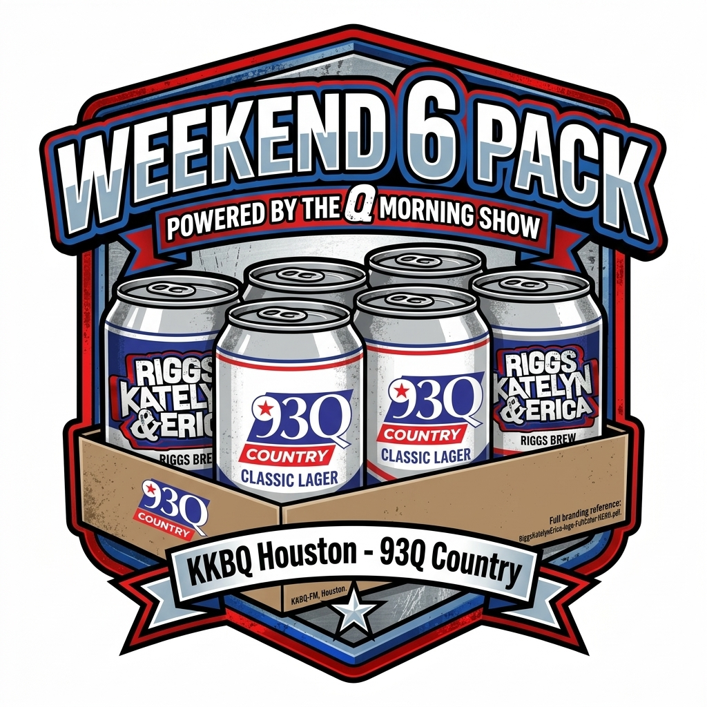 Weekend 6 pack powered by the Q Morning Show, featuring cans of 930 Country Classic Lager and Riggs Kately & Erica Riggs Brew.