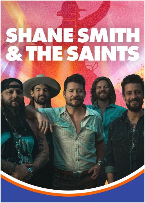 Shane Smith & The Saints, a country music band, posing together in a colorful promotional image.